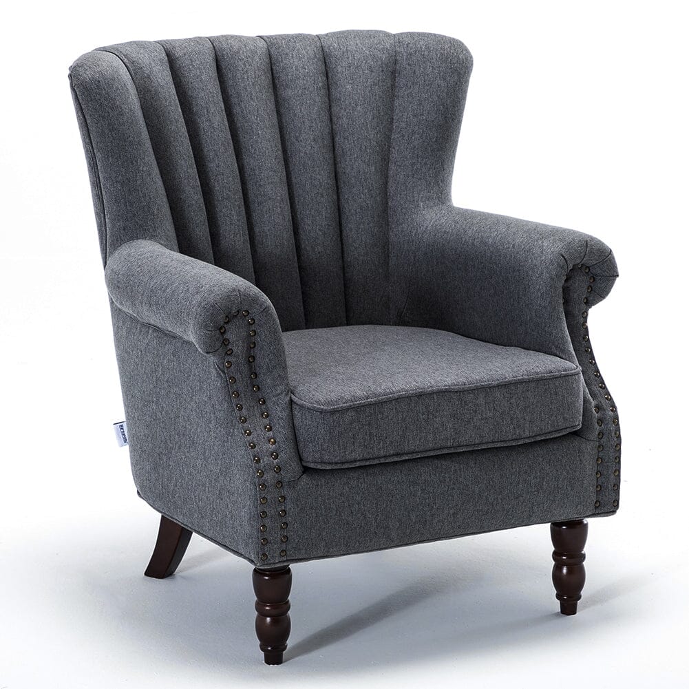 Vintage Linen Upholstered Wing Back Armchair Armchair Living and Home 