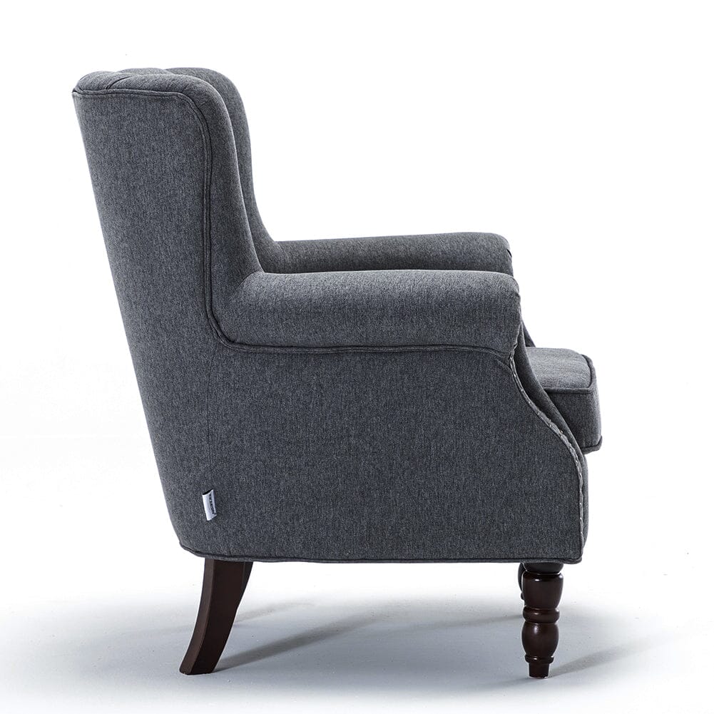 Vintage Linen Upholstered Wing Back Armchair Armchair Living and Home 