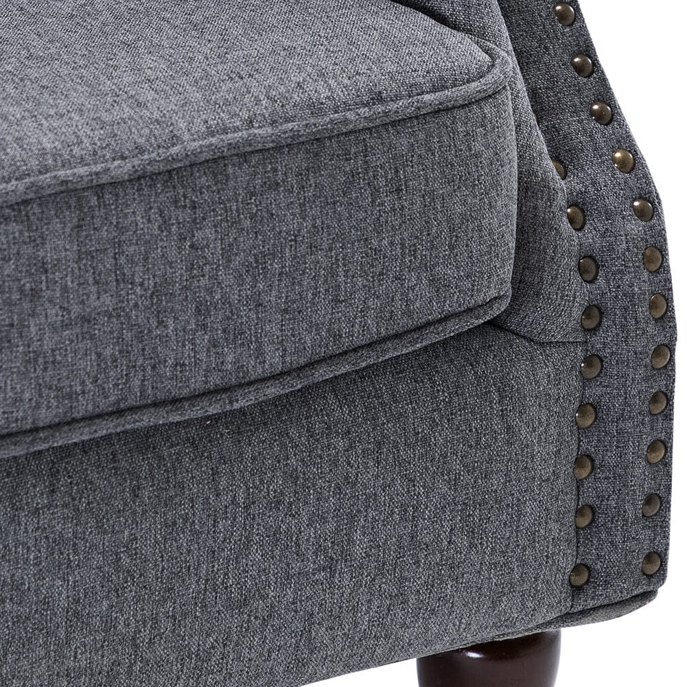 Vintage Linen Upholstered Wing Back Armchair Armchair Living and Home 