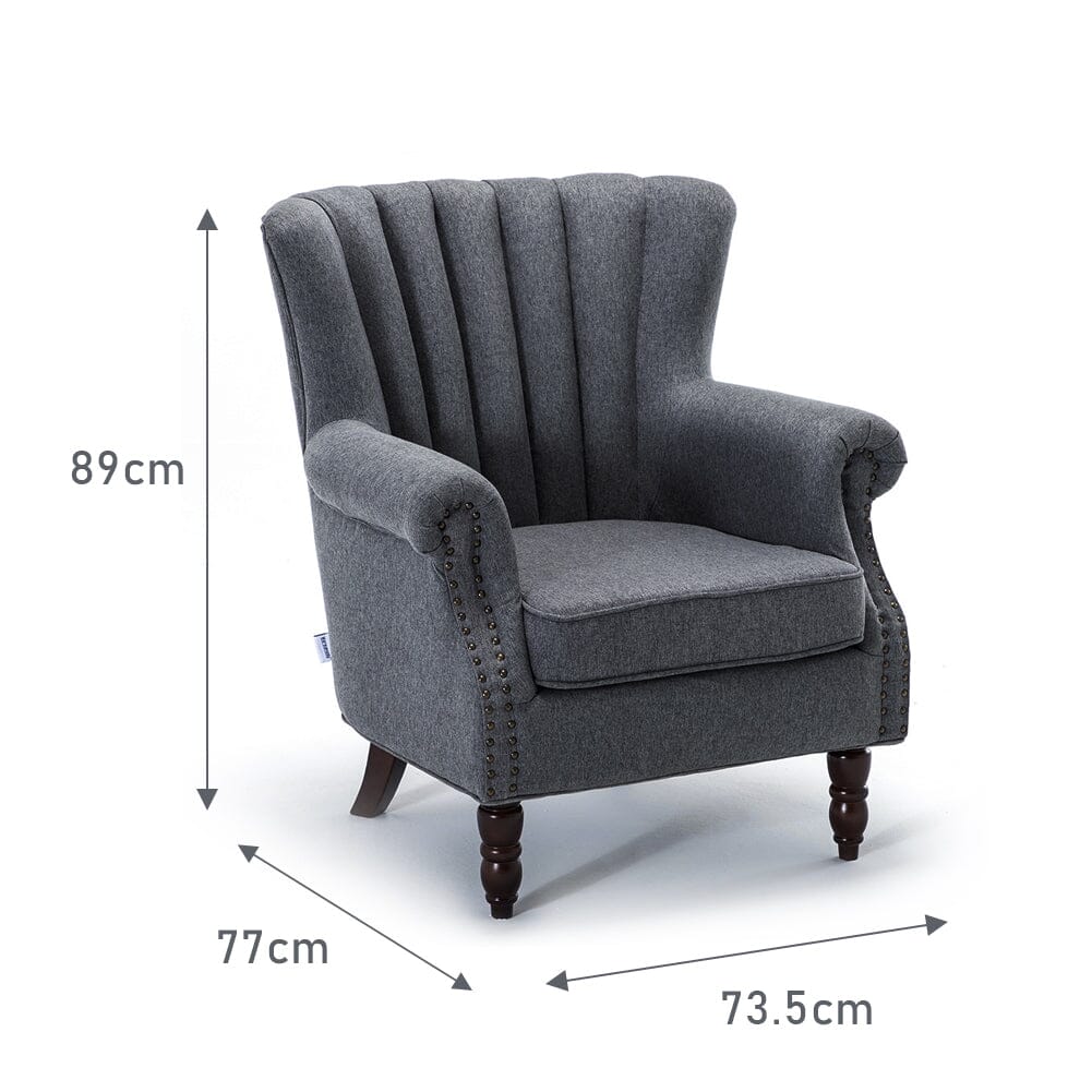 Vintage Linen Upholstered Wing Back Armchair Armchair Living and Home 
