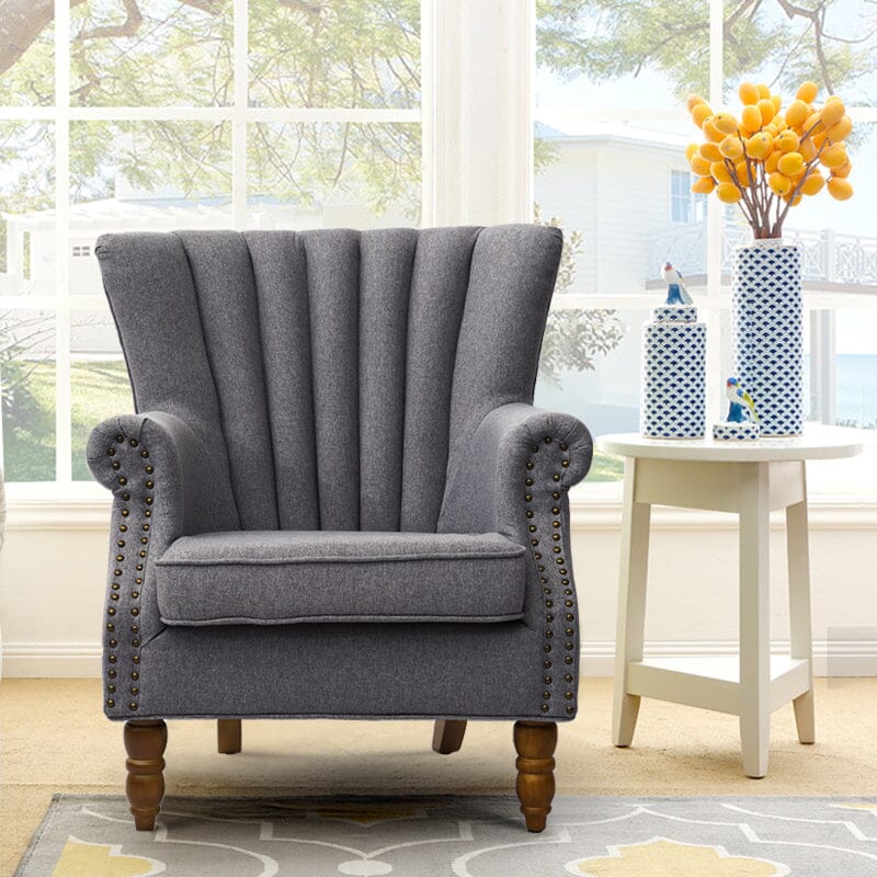 Vintage Linen Upholstered Wing Back Armchair Armchair Living and Home 1 Unit 