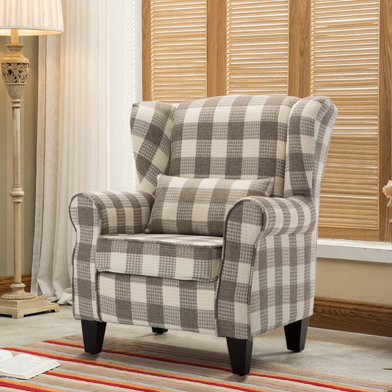 Elegant Coffee Checkered Sofa with Cushions and Walnut Legs Living and Home 