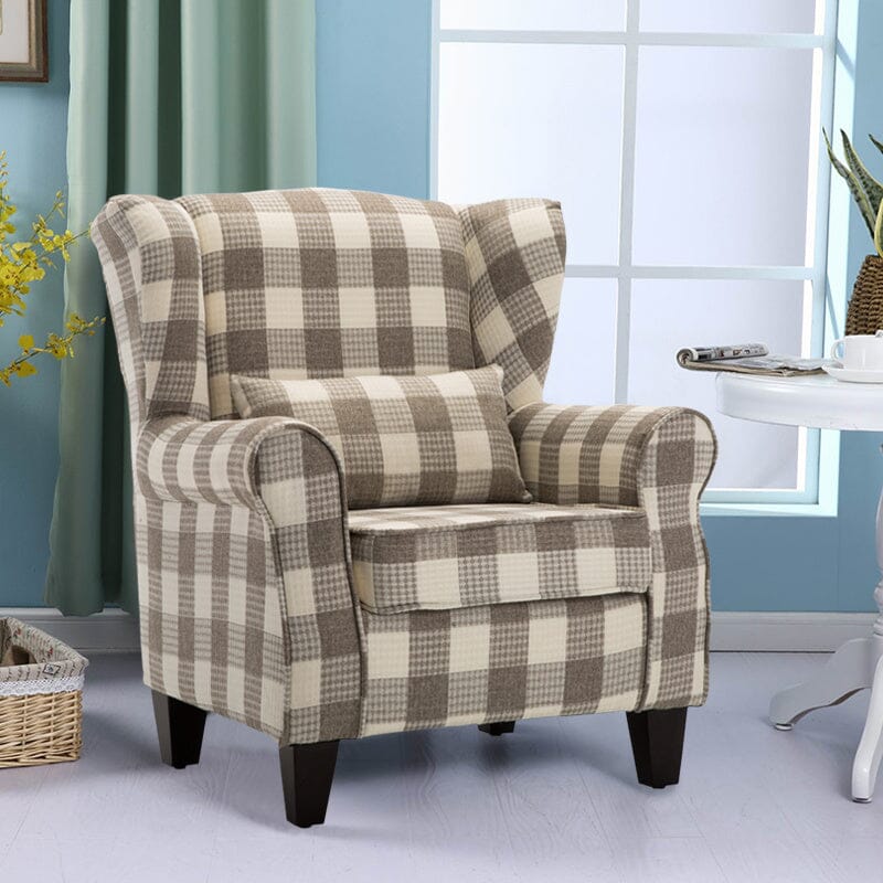 Elegant Coffee Checkered Sofa with Cushions and Walnut Legs Living and Home 