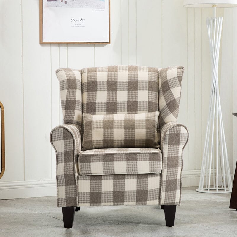 Elegant Coffee Checkered Sofa with Cushions and Walnut Legs Living and Home 