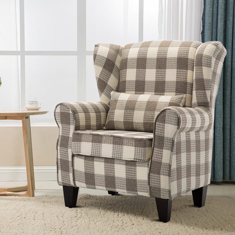 Elegant Coffee Checkered Sofa with Cushions and Walnut Legs Living and Home 