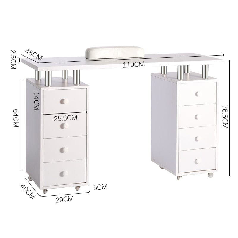 8-drawer Manicure Station Nail Beauty Table on Wheels for Salons Living and Home 