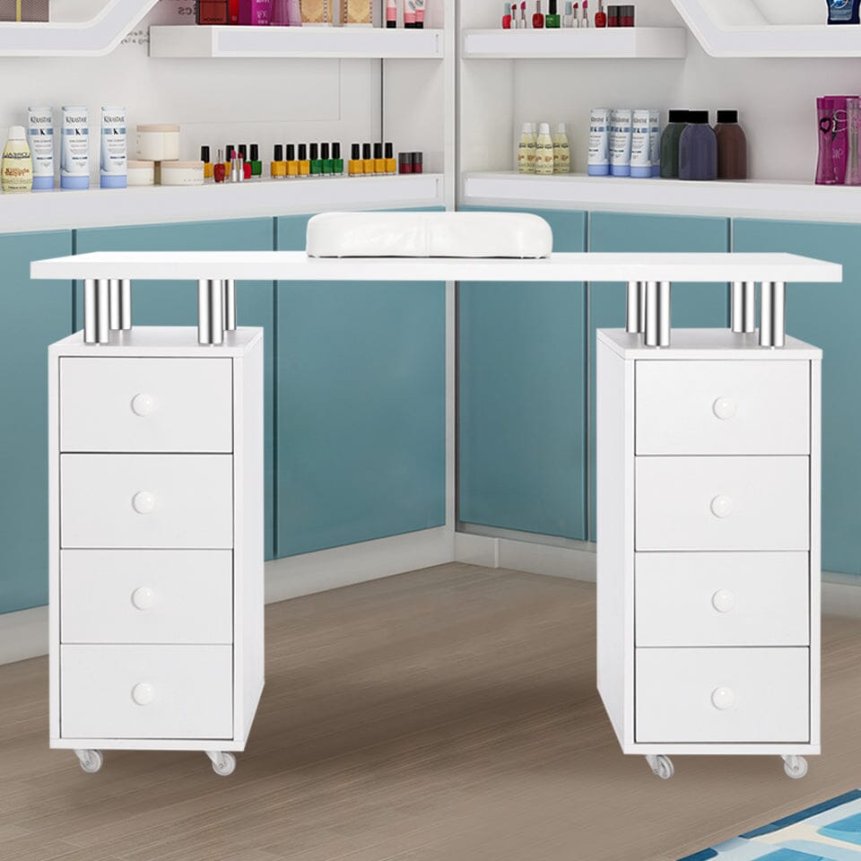 8-drawer Manicure Station Nail Beauty Table on Wheels for Salons Living and Home 