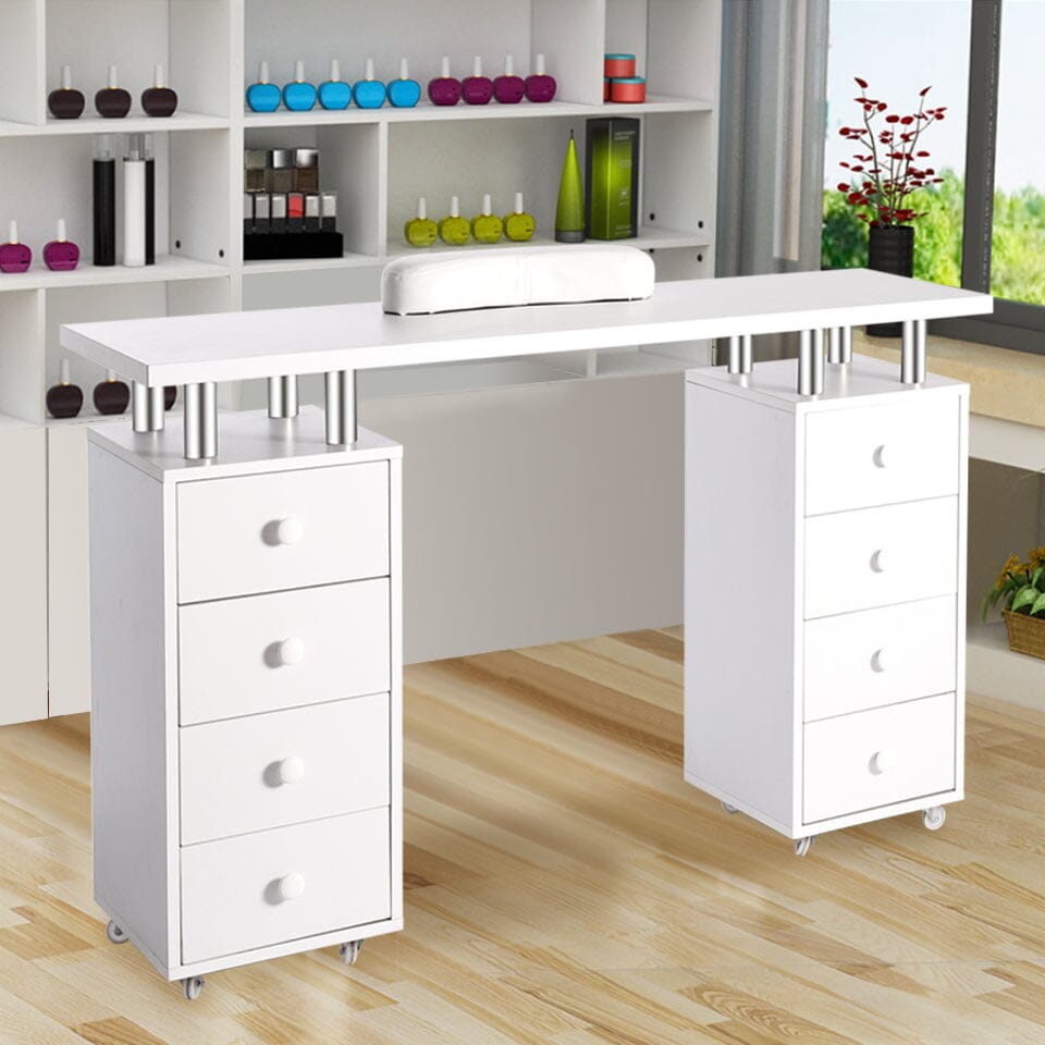 8-drawer Manicure Station Nail Beauty Table on Wheels for Salons Living and Home 