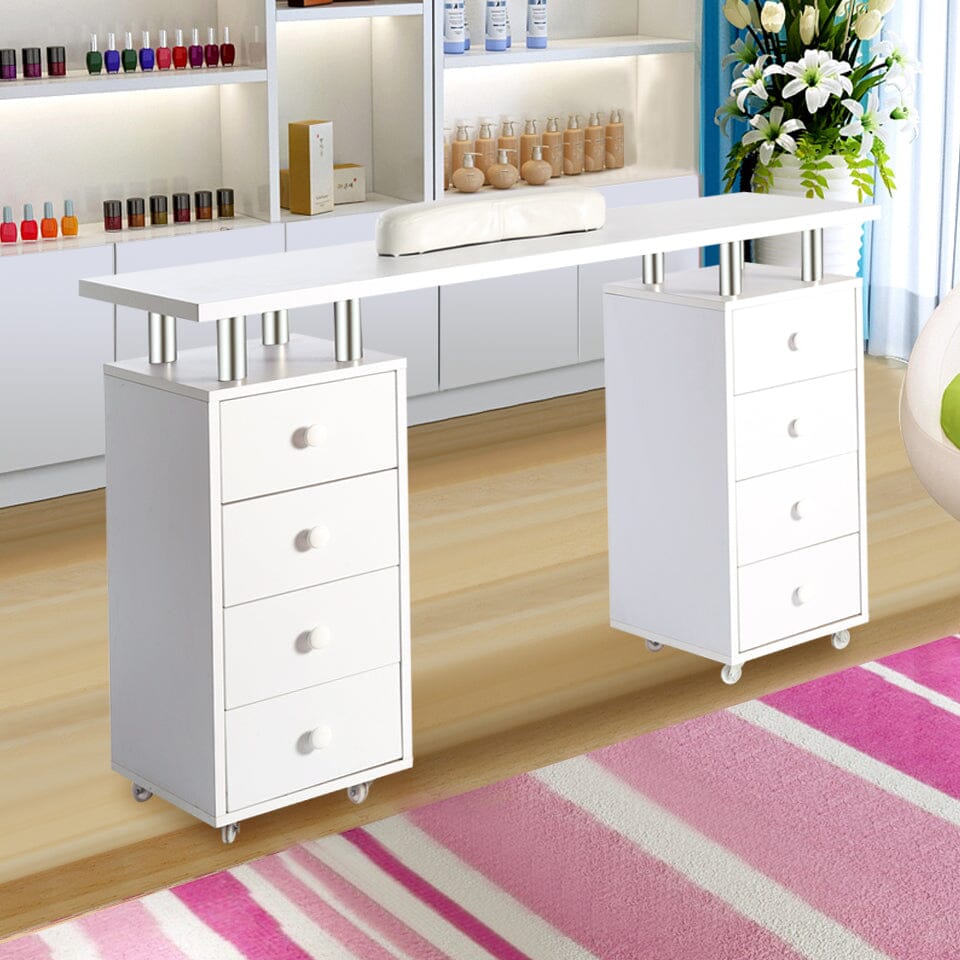 8-drawer Manicure Station Nail Beauty Table on Wheels for Salons Living and Home 