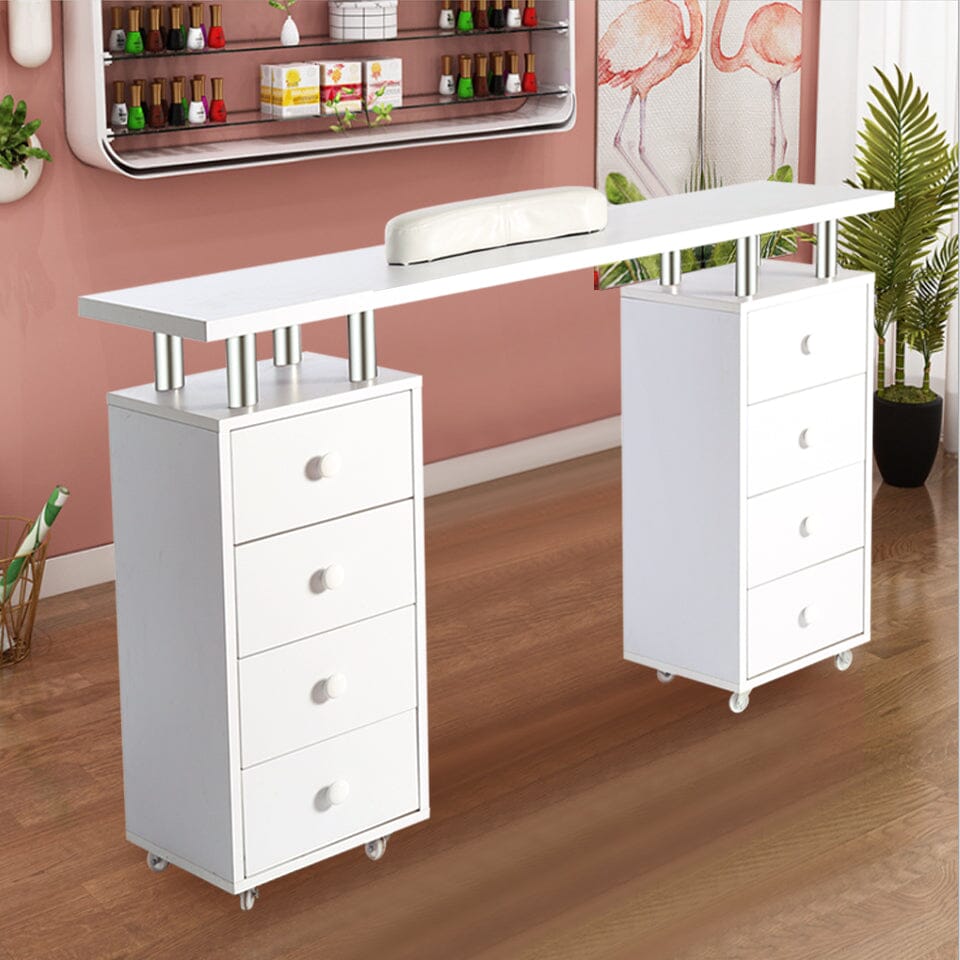 8-drawer Manicure Station Nail Beauty Table on Wheels for Salons Living and Home 