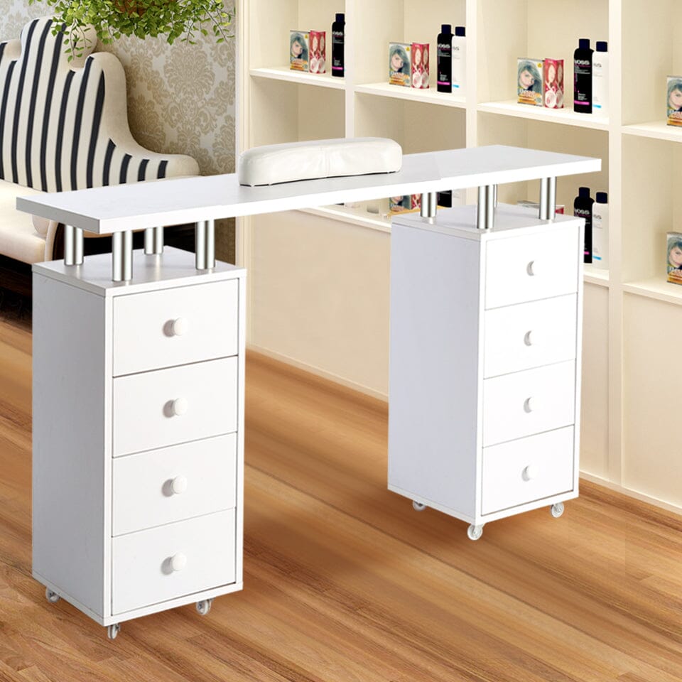 8-drawer Manicure Station Nail Beauty Table on Wheels for Salons Living and Home 