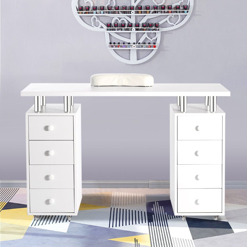 8-drawer Manicure Station Nail Beauty Table on Wheels for Salons Living and Home 