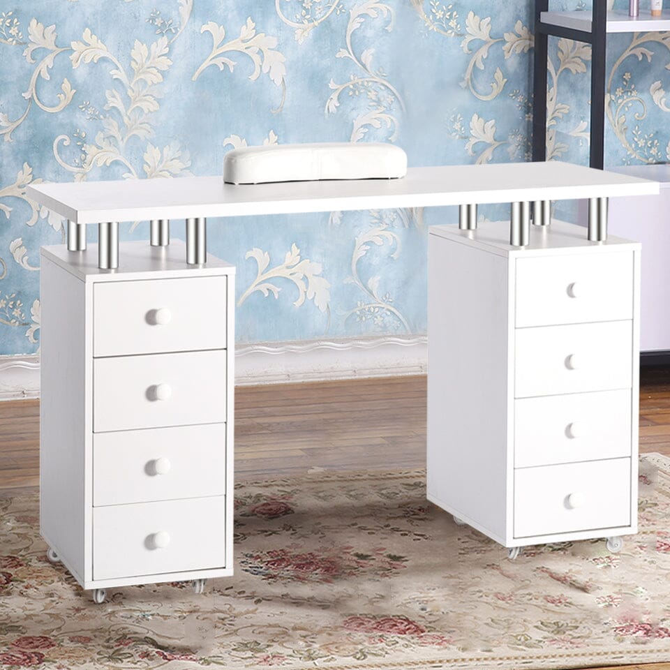8-drawer Manicure Station Nail Beauty Table on Wheels for Salons Living and Home 