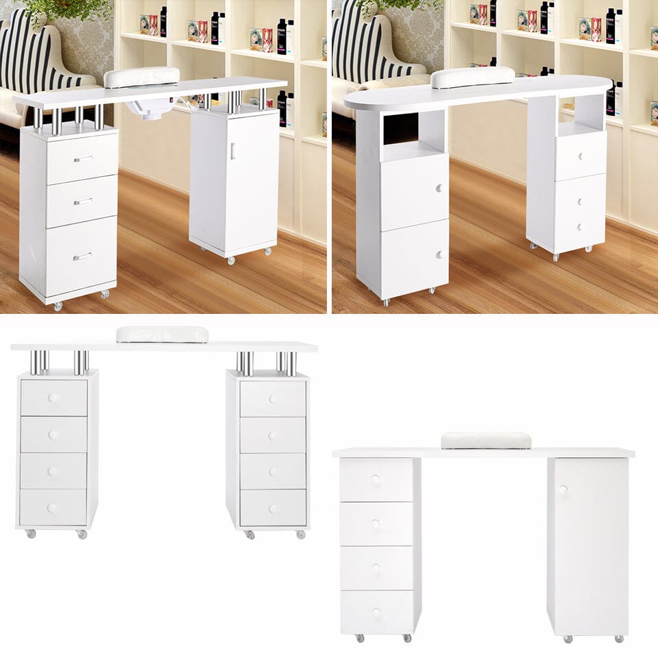 8-drawer Manicure Station Nail Beauty Table on Wheels for Salons Living and Home 