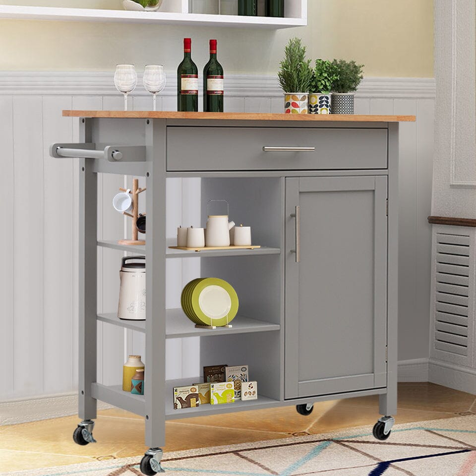 92cm H Grey Kitchen Storage Trolley with 360 degrees Locking Wheels