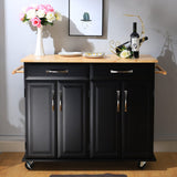 3ft Wooden Large Catering Trolley Cart Kitchen Cabinet with Drawer Kitchen Trolleys Living and Home Black 