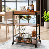 Quality Fir Wood Kitchen RollingTrolley with 3 Tiers Work Shelf Kitchen Trolleys Living and Home W79x D46 x H83 cm 