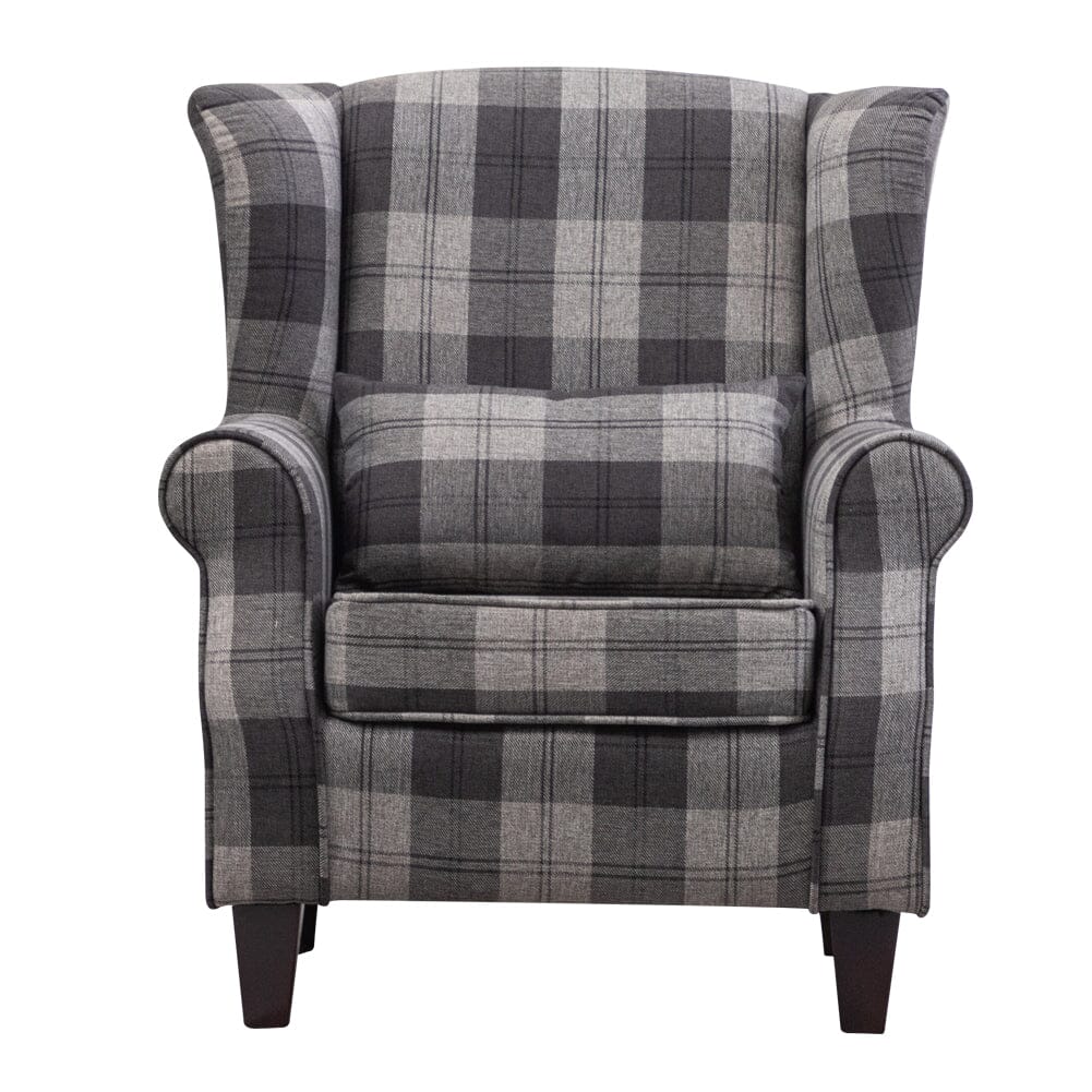 Tartan Tub Chair with Wood Legs and Cushion Armchair Living and Home 