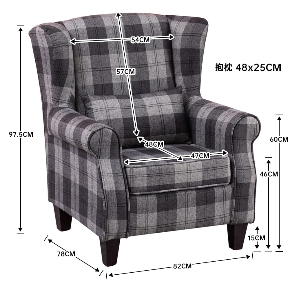 Tartan Tub Chair with Wood Legs and Cushion Armchair Living and Home 