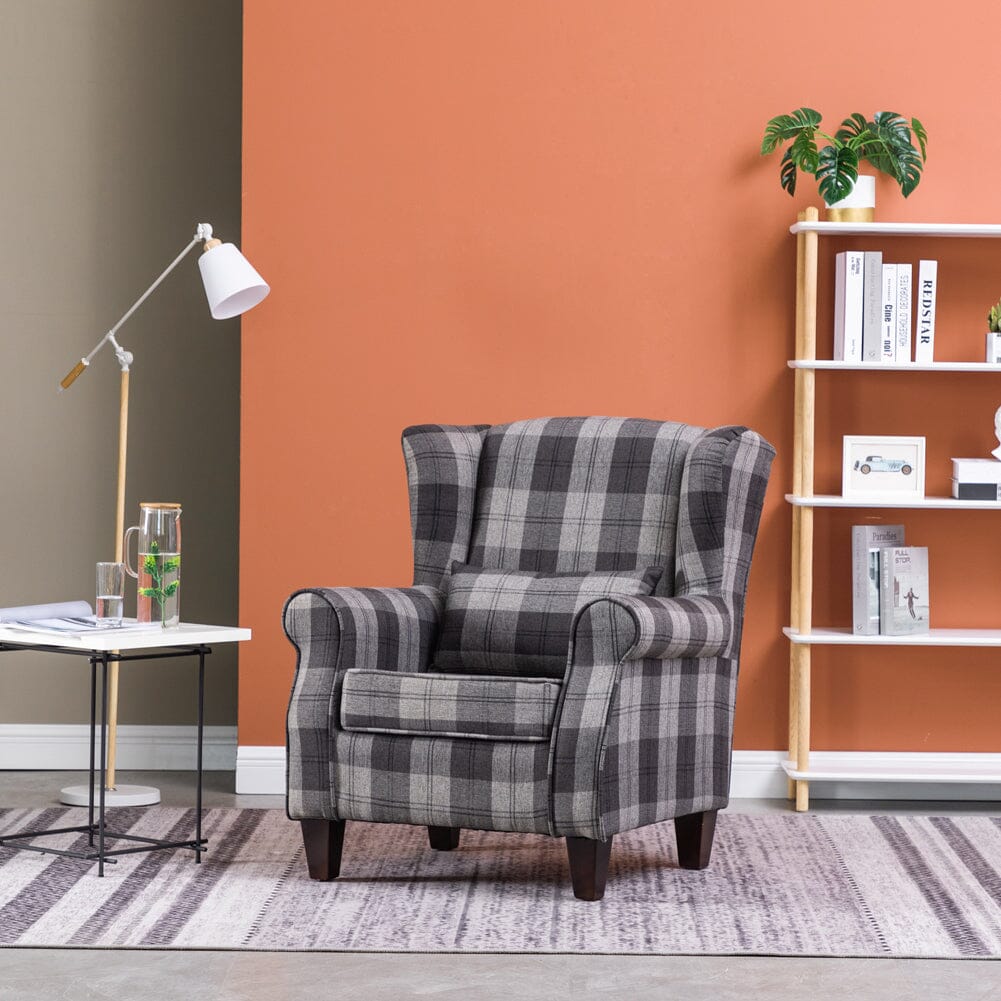 Tartan Tub Chair with Wood Legs and Cushion Armchair Living and Home 