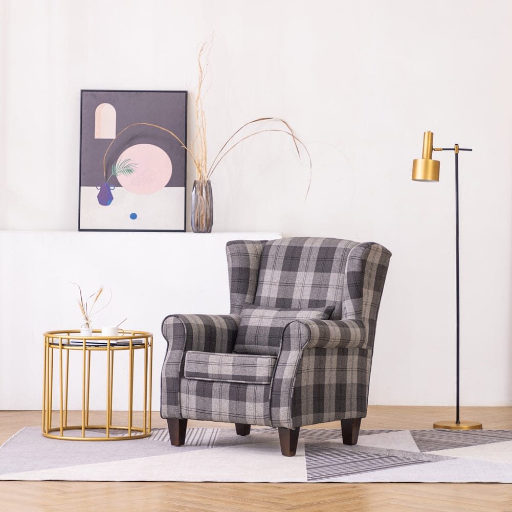 Tartan Tub Chair with Wood Legs and Cushion Armchair Living and Home 