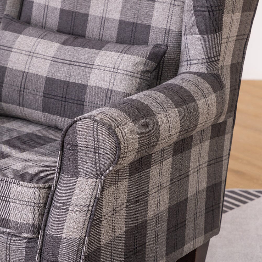 Tartan Tub Chair with Wood Legs and Cushion Armchair Living and Home 