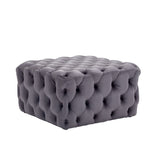 100cm Wide Grey Square Velvet Tufted Cocktail Footstool Footstools Living and Home 
