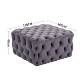 100cm Wide Grey Square Velvet Tufted Cocktail Footstool Footstools Living and Home 