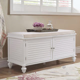 Wooden Shutter Door Shoe Cabinet Storage Bench with Linen Cushion Storage Footstools & Benches Living and Home White 