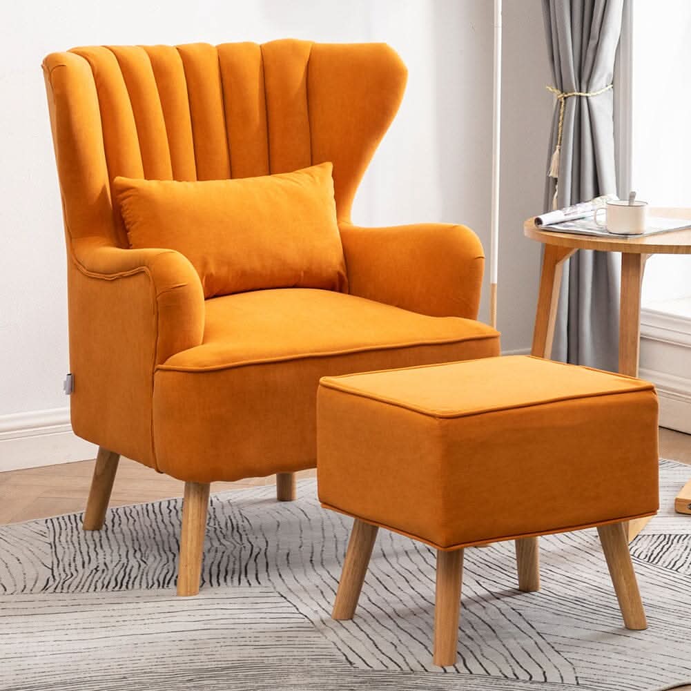 48cm W Occasion Frosted Velvet Wingback Armchair Footstool