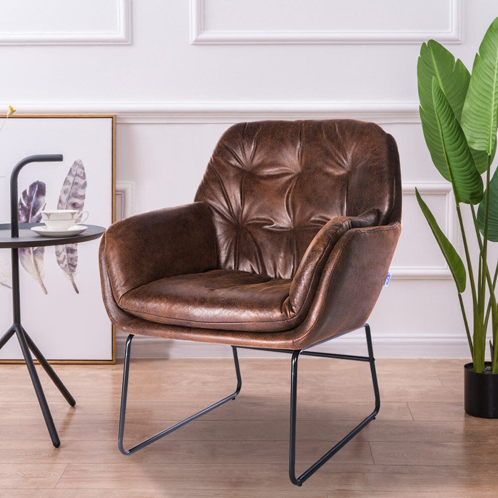Contemporary Metal Legs Tufted Leisure Armchair Armchair Living and Home Brown Polyurethane (PU) 