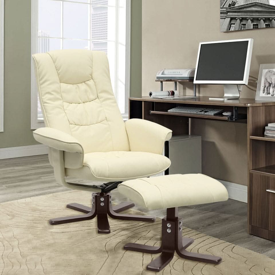 3ft Swivel Recliner Chair Armchair PU Leather Footstool