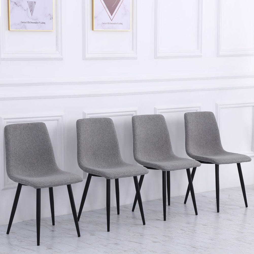 Set of 4 Curved Frosted Velvet Dining Chairs Dining Chairs Living and Home Ash Grey Linen 