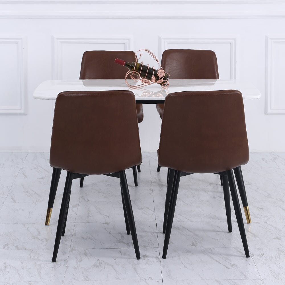Set of 4 Curved Frosted Velvet Dining Chairs Dining Chairs Living and Home Brown PU Leather 
