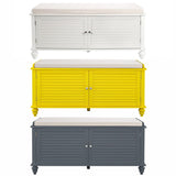 120cm Wide Wooden Shutter Door Shoe Cabinet Storage Bench Storage Footstools & Benches Living and Home 