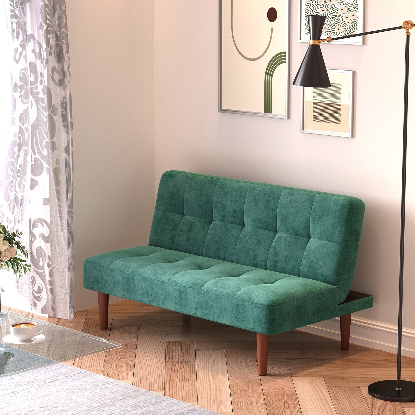 Compact Convertible Sofa Bed with Wooden Legs and Comfortable Upholstery Living and Home 