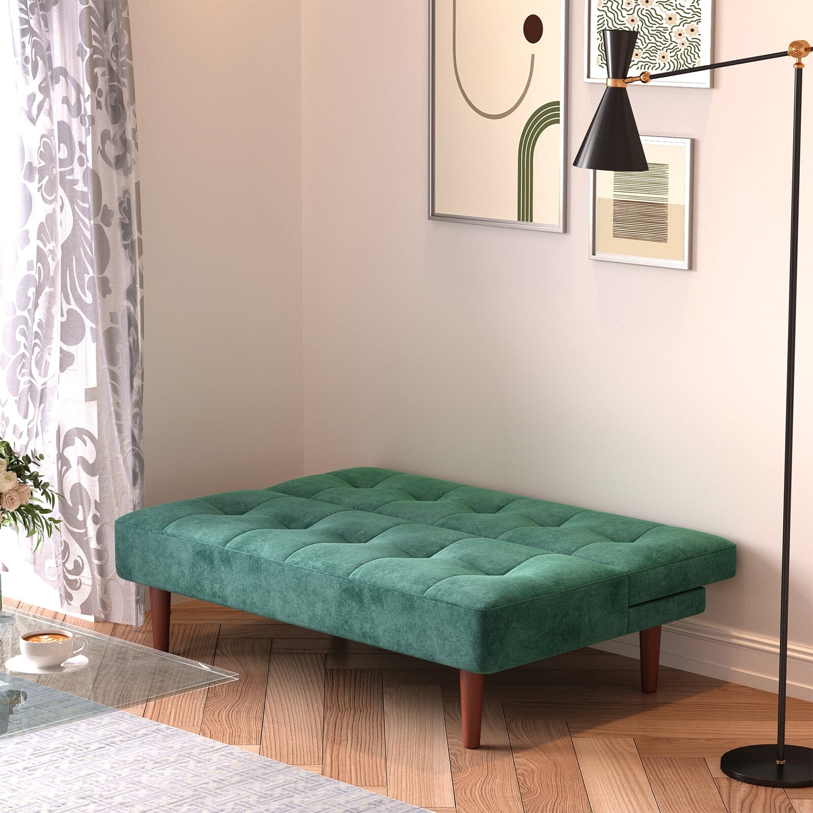 Compact Convertible Sofa Bed with Wooden Legs and Comfortable Upholstery Living and Home 