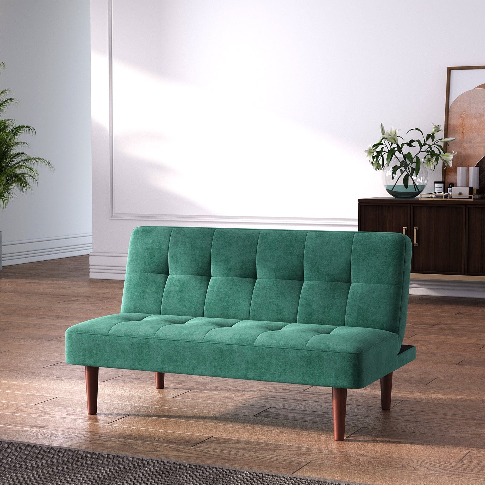 Compact Convertible Sofa Bed with Wooden Legs and Comfortable Upholstery Living and Home 
