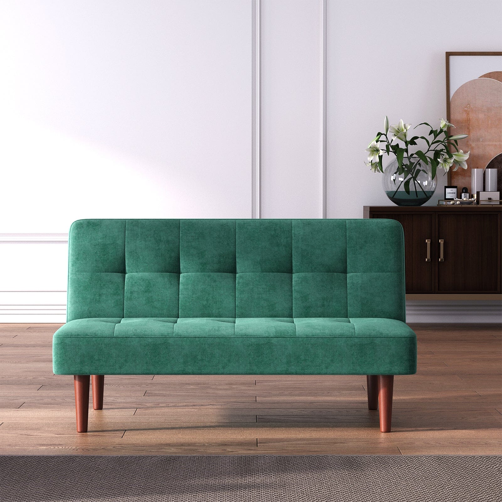 Compact Convertible Sofa Bed with Wooden Legs and Comfortable Upholstery Living and Home 