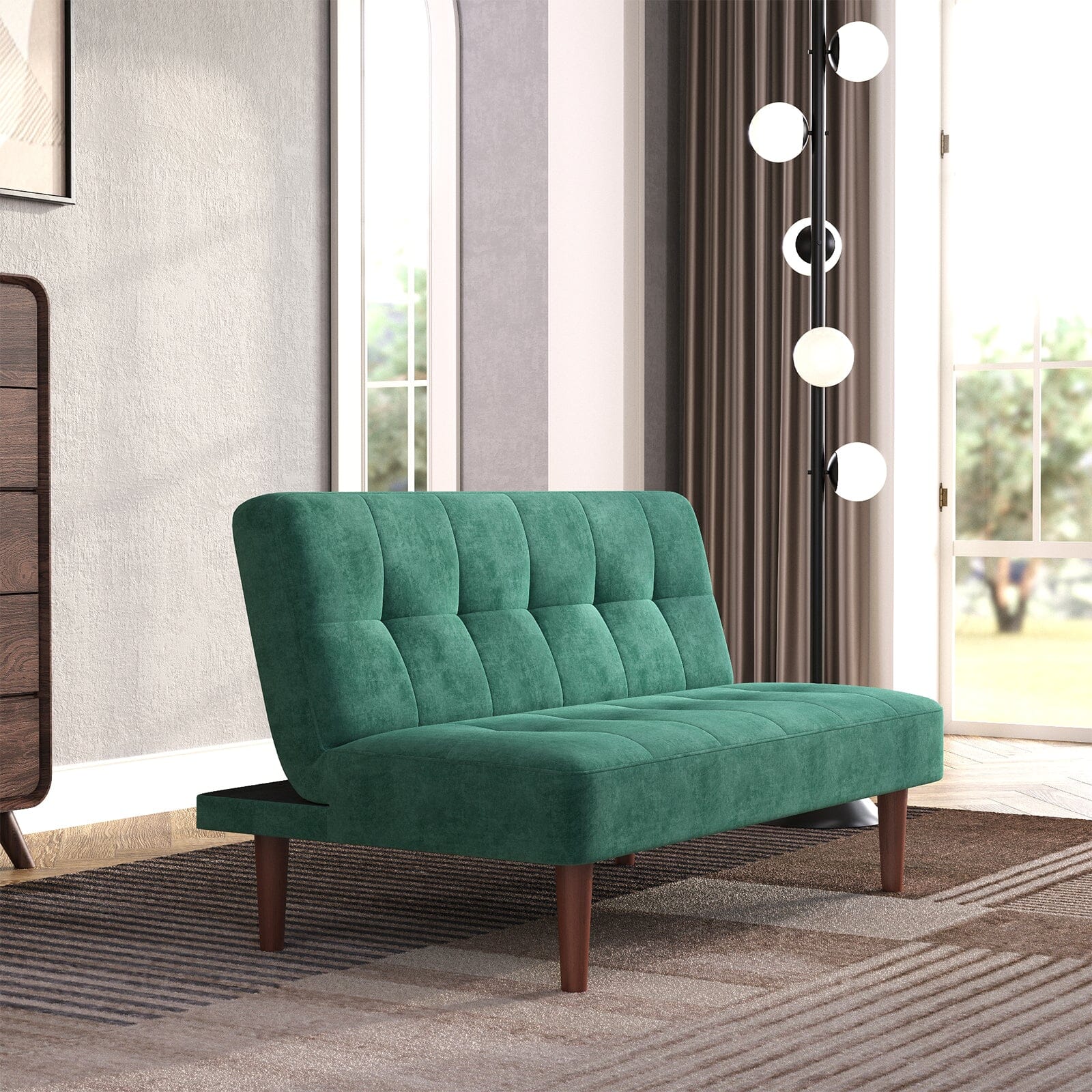 Compact Convertible Sofa Bed with Wooden Legs and Comfortable Upholstery Living and Home 