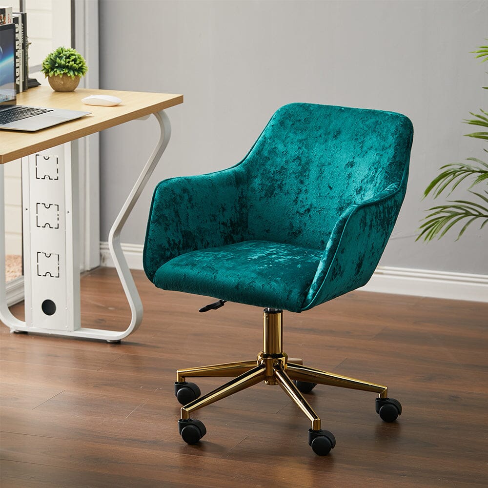 88cm Height Velvet Upholstered Home Office Swivel Task Chair with Flar