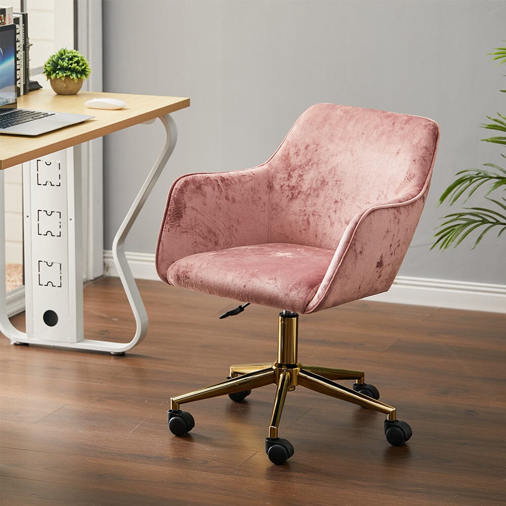 88cm Height Velvet Upholstered Home Office Swivel Task Chair with Flar
