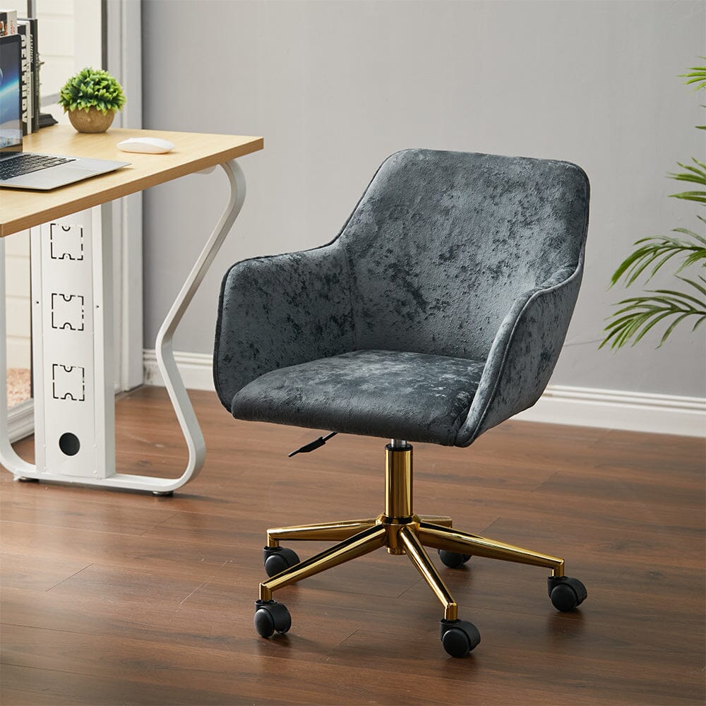 88cm Height Velvet Upholstered Home Office Swivel Task Chair with Flar