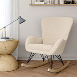 Faux Wool Rocking Chair Padded Lounge Armchair Rocking Chairs Living and Home Beige 