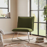 Modern Linen Accent Chair with Chrome Crossed Frame Cocktail Chairs Living and Home Green 