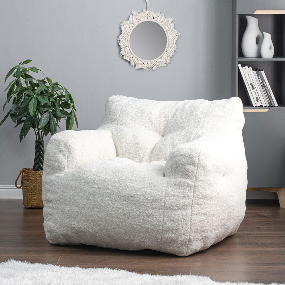 Elastic Sponge Bean Bag Chair White Single Lazy Sofa Living and Home
