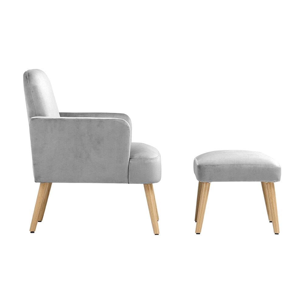 Wooden Legs Velvet Armchair Chair with Footrest Armchair Living and Home 