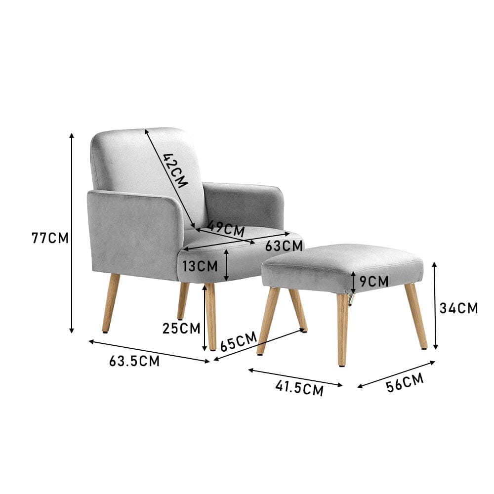Wooden Legs Velvet Armchair Chair with Footrest Armchair Living and Home 