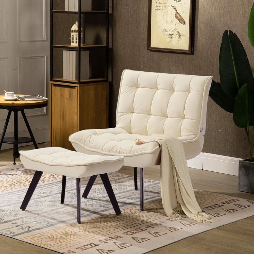 79cm Wide Modern Accent Chair Footstool Bedroom Comfy Folding Chair Set