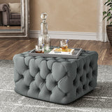 Square Velvet Ottoman Footstool Deep Button Footstools Living and Home 